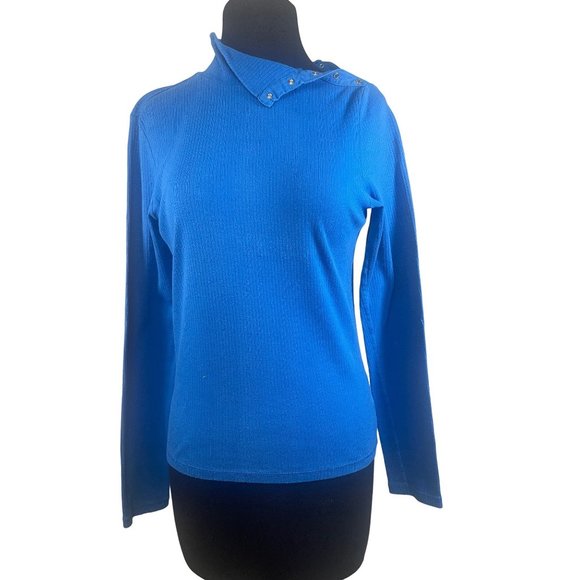 MIchael MIchael Kors Blue Snap Neck Ribbed Turtleneck Long Sleeve Size Small - Picture 1 of 9
